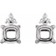 Cushion 4 Prong Accented Stud Earrings Mounting in 14 Karat White Gold for Cushion Stone, 1.09 grams