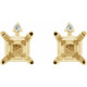 Square 4 Prong Accented Stud Earrings Mounting in 14 Karat Yellow Gold for Square Stone, 1.12 grams