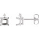 Cushion 4 Prong Earrings Mounting in 18 Karat White Gold for Cushion Stone, 1.23 grams