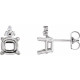 Cushion 4 Prong Accented Stud Earrings Mounting in 18 Karat White Gold for Cushion Stone, 1.28 grams