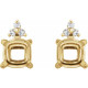 Cushion 4 Prong Accented Stud Earrings Mounting in 18 Karat Yellow Gold for Cushion Stone, 1.34 grams