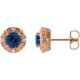 Round 4 Prong Halo Style Earrings Mounting in 14 Karat Rose Gold for Round Stone, 3.17 grams