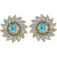 Round 7 Prong Halo Style Earrings Mounting in 14 Karat Yellow Gold for Round Stone, 2.98 grams