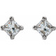 Square 4 Prong Stud Earrings Mounting in 14 Karat White Gold for Square Stone, 0.58 grams