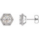 Round 6 Prong Halo Style Stud Earrings Mounting in Platinum for Round Stone, 3.87 grams