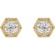 Round 6 Prong Halo Style Stud Earrings Mounting in 14 Karat Yellow Gold for Round Stone, 1.14 grams