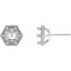 Round 6 Prong Halo Style Stud Earrings Mounting in 14 Karat White Gold for Round Stone, 1.12 grams