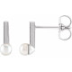 Pearl Bar Earrings Mounting in 14 Karat White Gold for Pearl Stone, 0.88 grams