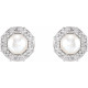 Halo Style Pearl Earrings Mounting in 14 Karat White Gold for Pearl Stone, 1.86 grams