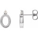 Cabochon Bezel Set Earrings Mounting in 14 Karat White Gold for Oval Stone, 1.28 grams