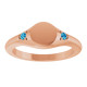 14K Rose Engravable Natural Blue Zircon Signet Ring