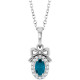 Sterling Silver Natural London Blue Topaz & .04 CTW Natural Diamond Bow 16-18" Necklace