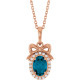 14K Rose Natural London Blue Topaz & .08 CTW Natural Diamond Bow 16-18" Necklace