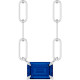 14K White 6x4 mm Natural Blue Sapphire Solitaire 18" Necklace 