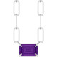 14K White 6x4 mm Natural Amethyst Solitaire 18" Necklace 