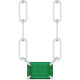 14K White 6x4 mm Natural Emerald Solitaire 18" Necklace 