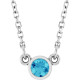 Rhodium-Plated Sterling Silver Natural Blue Zircon Solitaire 16" Necklace 