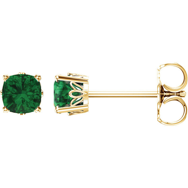 Buy 14 Karat Yellow Gold Lab Created Emerald Earrings