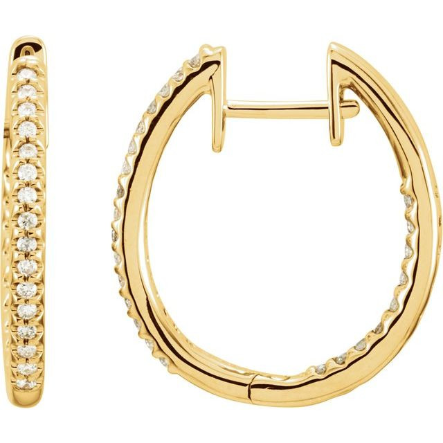 14 Karat Yellow Gold 0.75 Carat Diamond Inside Outside Hinged 26.7 mm Hoop  Earrings