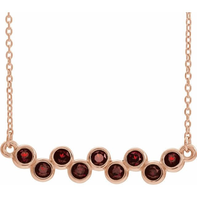 Red Garnet Necklace in 14 Karat Rose Gold Mozambique Garnet Bezel Set Bar  16 18 inch Necklace