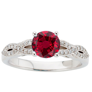 1.00 Carat GEM Ruby 6mm set in Shank Diamond Ring