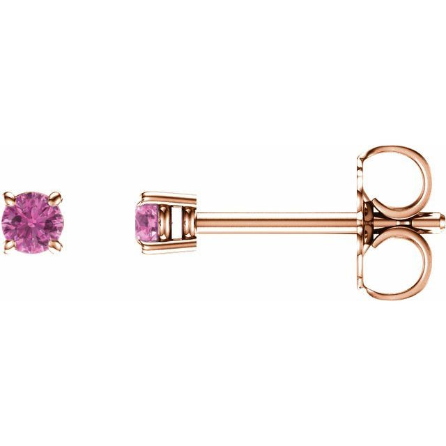 14 Karat Rose Gold 2.5mm Round Pink Blue Sapphire Earrings