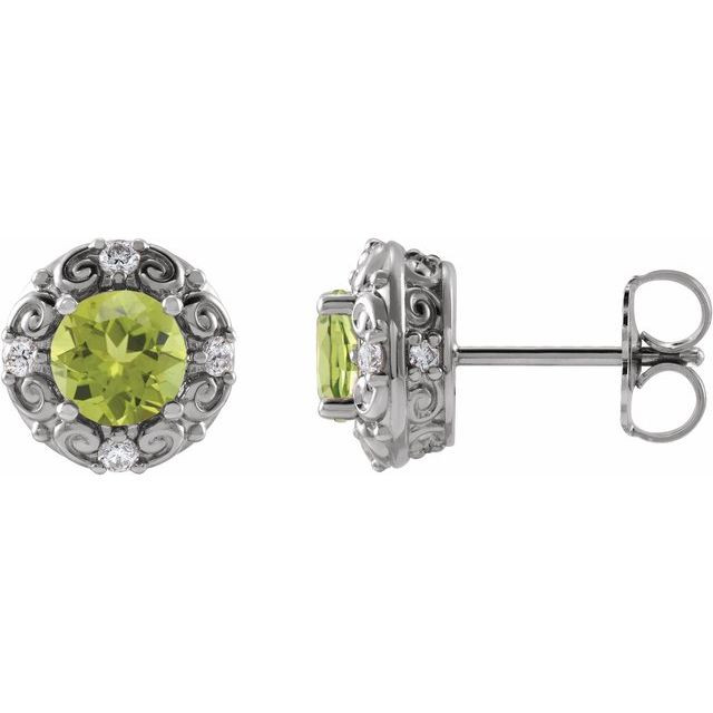 Peridots & Diamonds Platinum Earrings