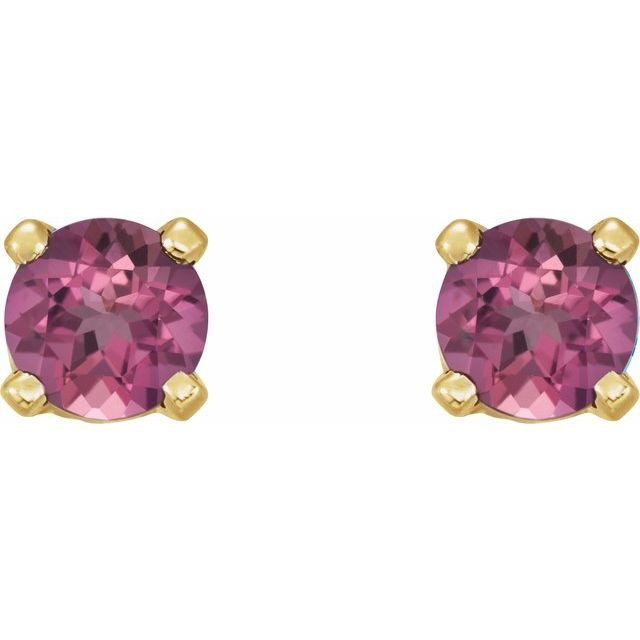 Baby's 3MM Pink Tourmaline Studs, 14K Yellow Gold