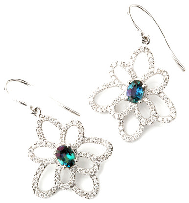 Fabulous Wire Back Flower Alexandrite Earrings With Diamond Outline ...