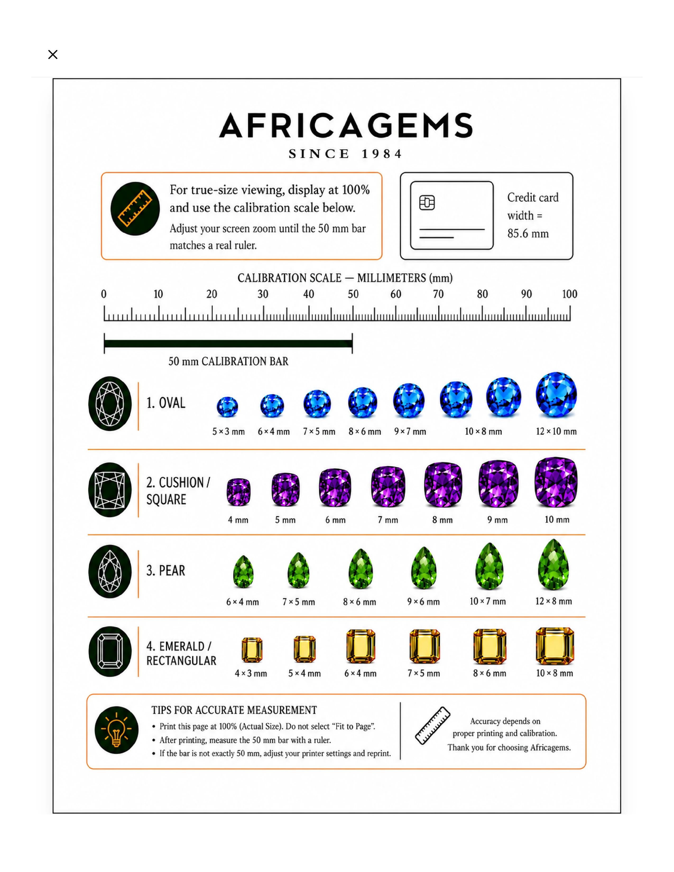 Gemstone Size Chart