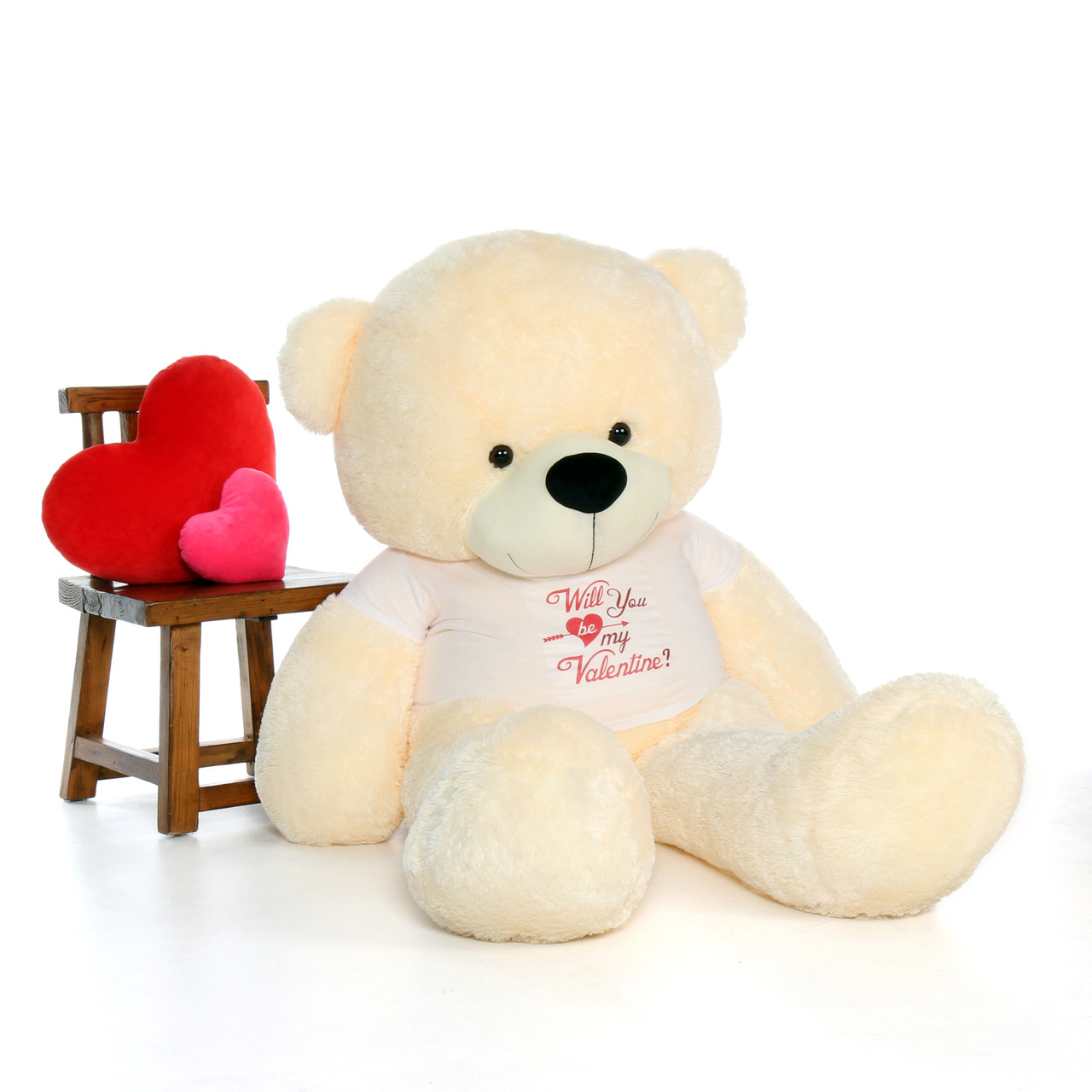 6ft Cozy Cuddles Vanilla Cream Giant Teddy in Valentine's Shirt