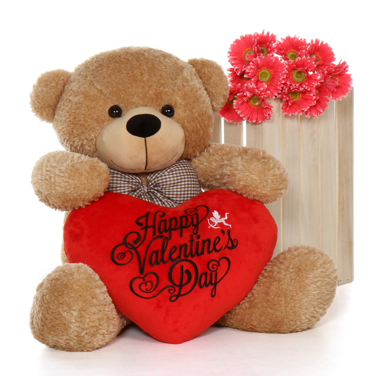3ft Giant Teddy Bear Amber Brown Shaggy Cuddles with HVD Red Plush Heart
