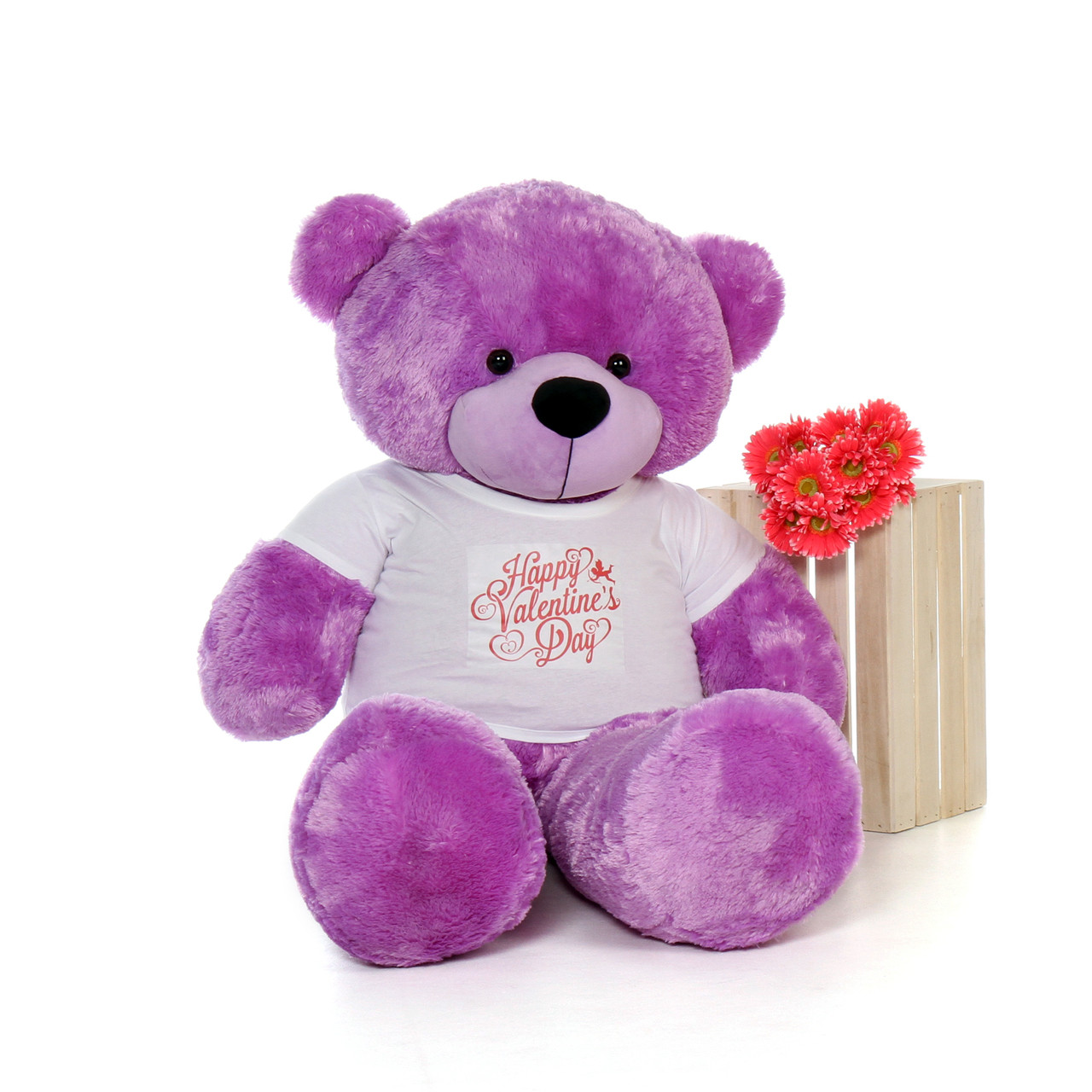 5ft DeeDee Cuddles Purple Huge Teddy Bear in Valentine's Day T-Shirt