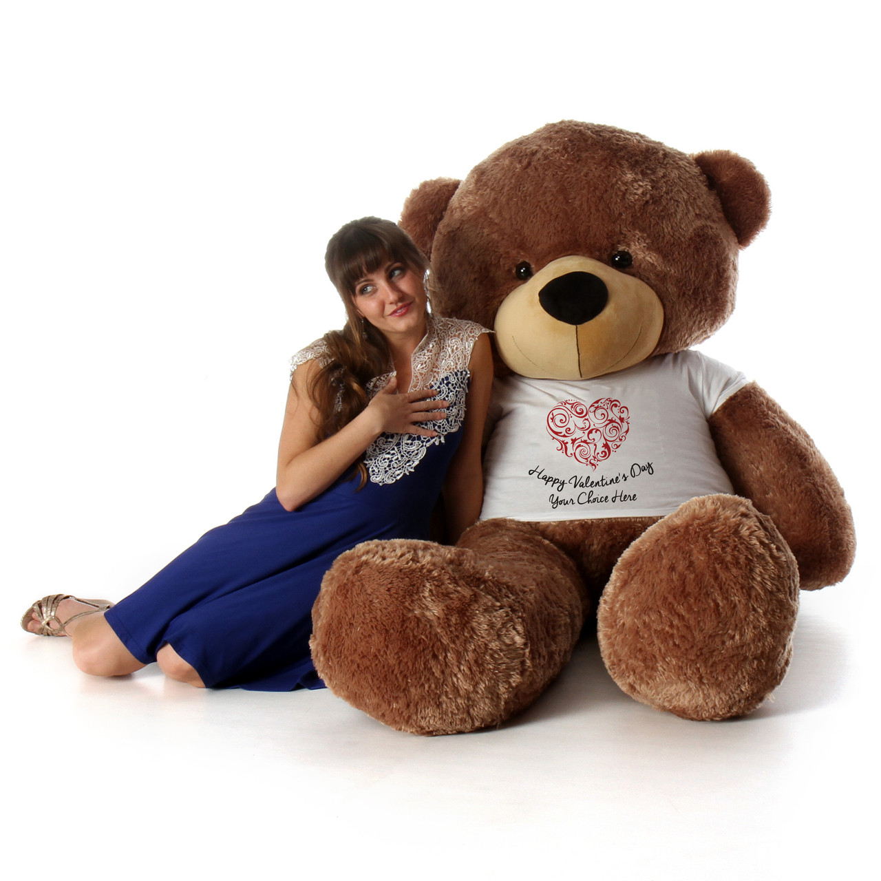 6 Foot Mocha Brown Teddy Bear with Valentine's Day T-shirt