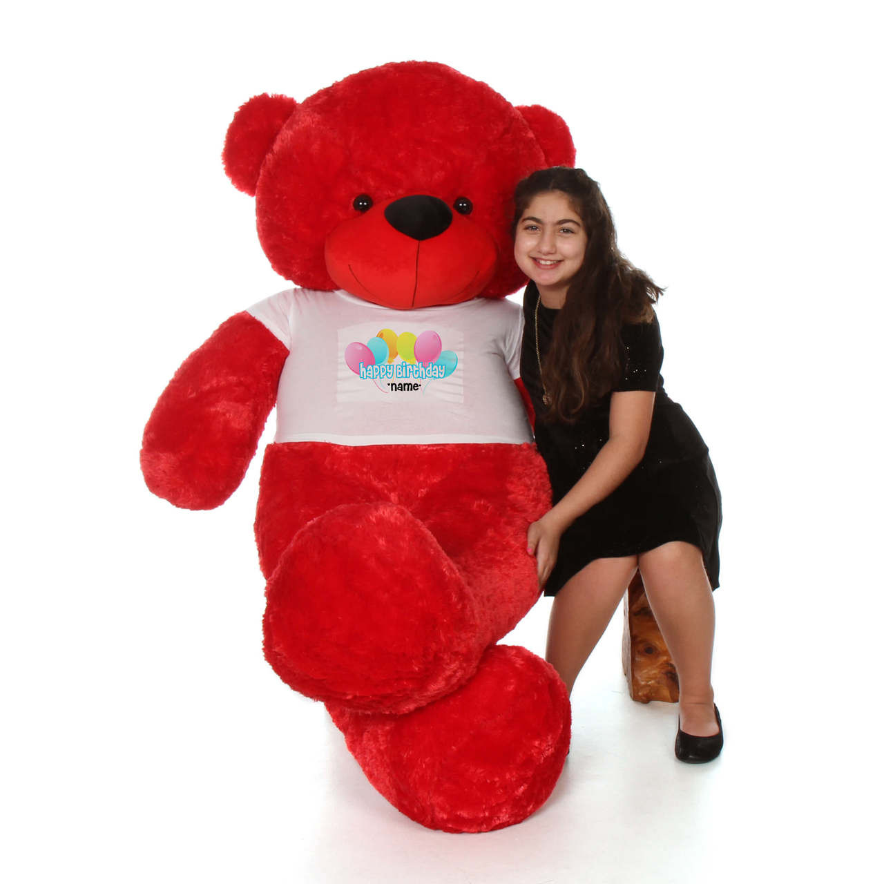 6 Foot Red Bitsy Cuddles Happy Birthday Personalized Teddy Bear - Balloon Design