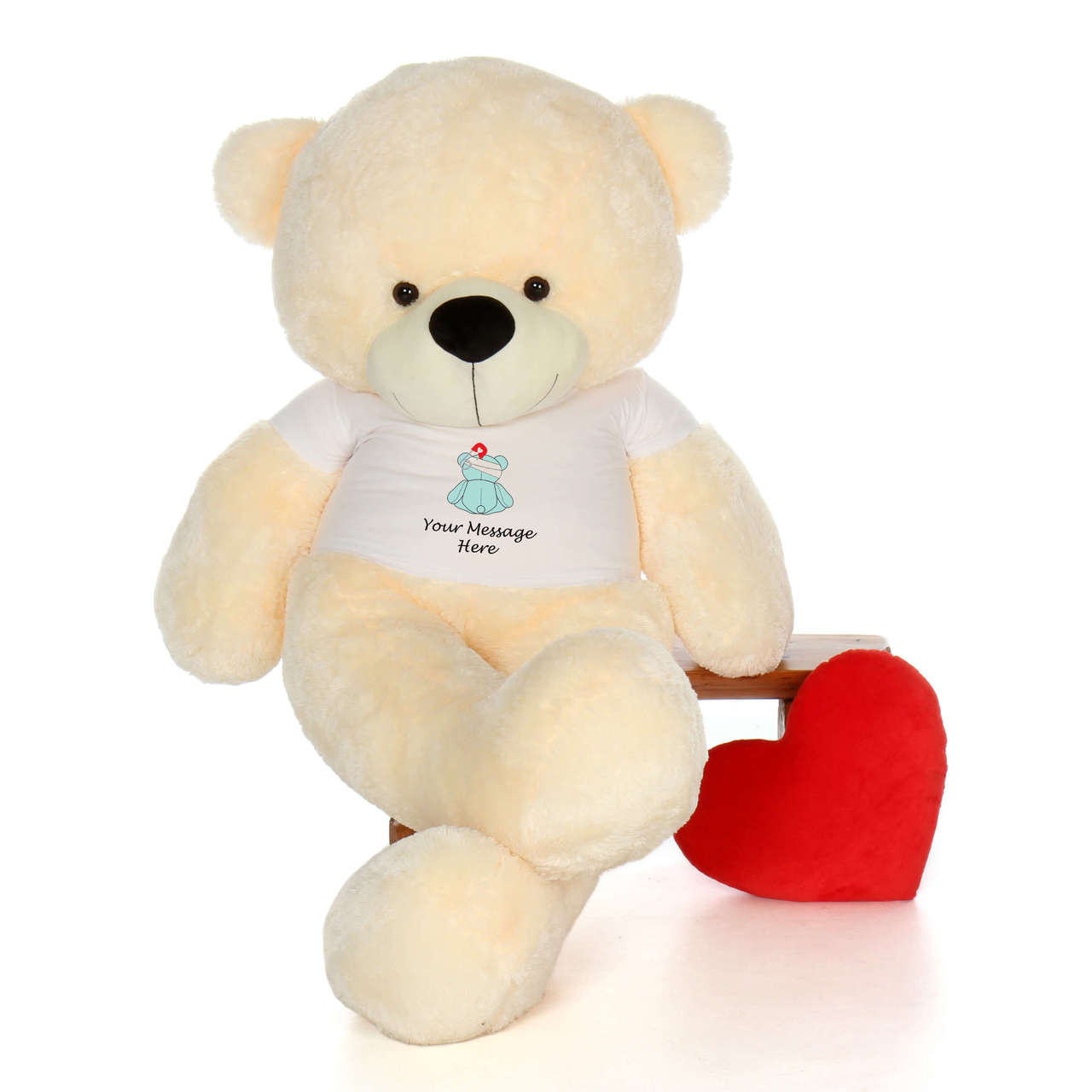 Huggable 6ft Cream Giant Teddy Brand Get well Soon Teddy Bear With Personalized T-shirt