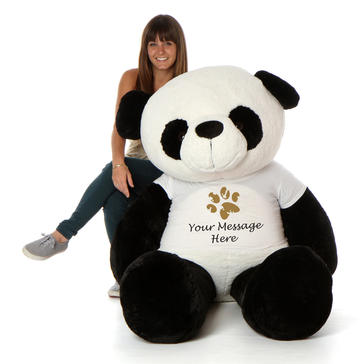 72 inch Giant Panda Teddy Bear with Personalized Paw print shirt