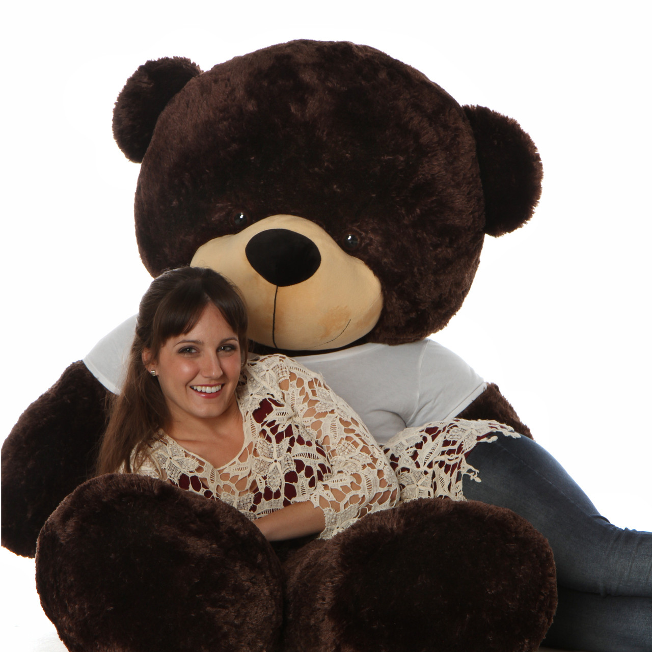 72in Life Size Chocolate Brownie Cuddles Teddy Bear with Red Heart Personalized T-shirt
