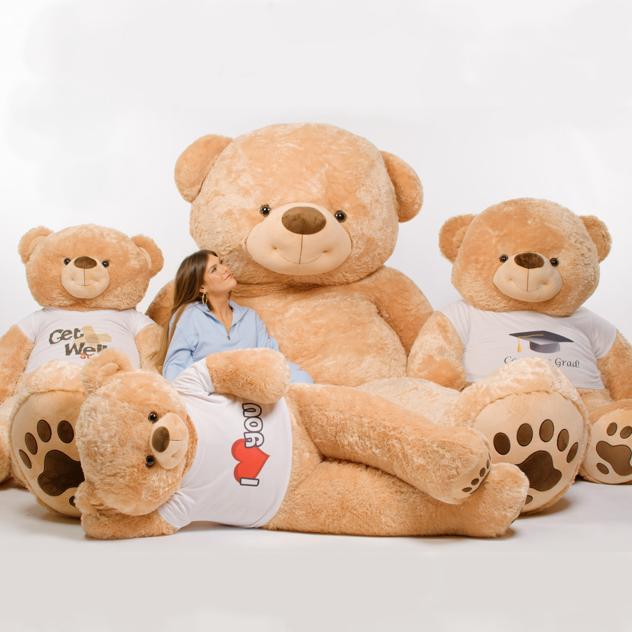 5ft to 10ft Life Size Teddy Bear - Giant Teddy Brand - Choose your Size &  Custom T-shirt with Optional Premium Preserved Roses!