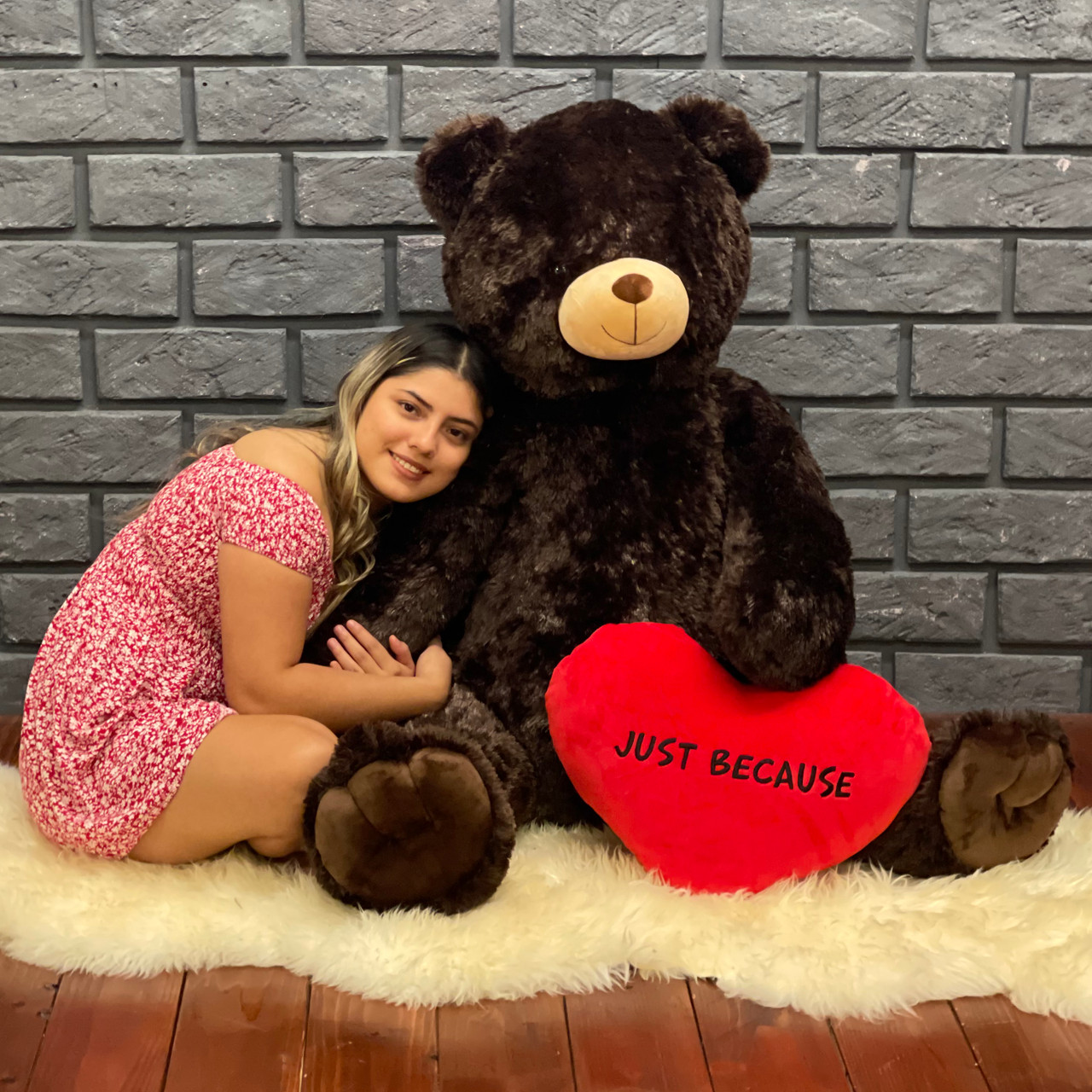48 inch Chocolate Brown Tubs Teddy Bear with Red Heart From Giant Teddy Brand
