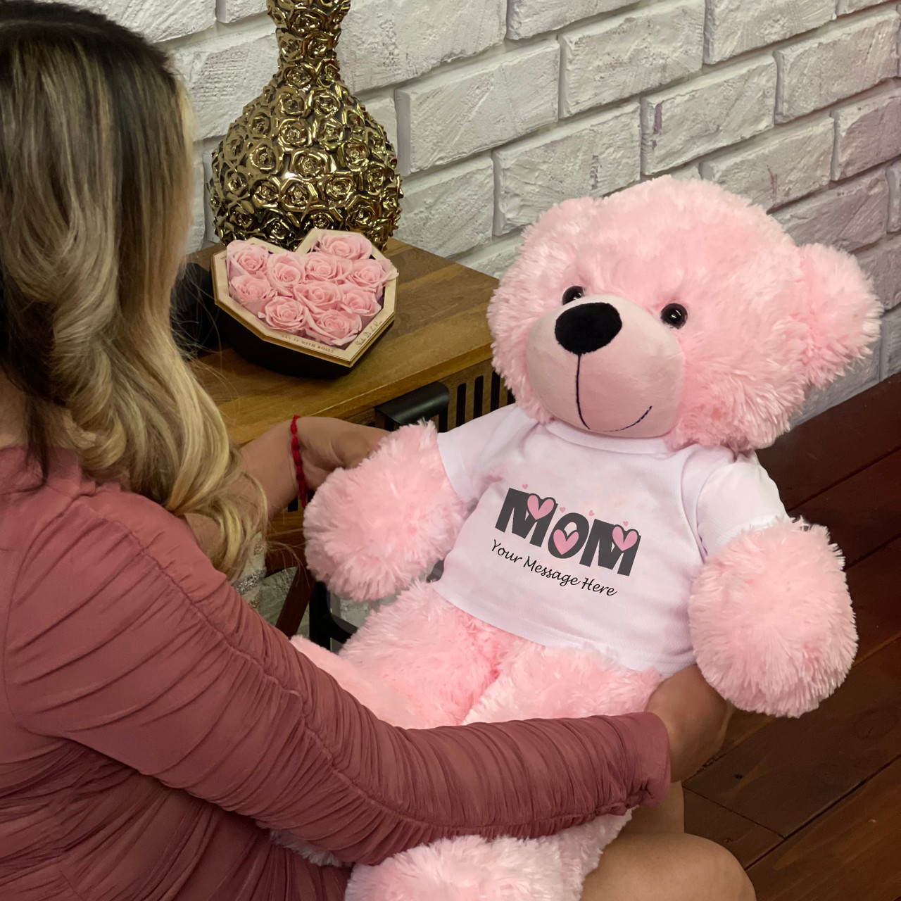 Mother's Day Personalized Teddy Bear Gift with Rose - Giant Teddy