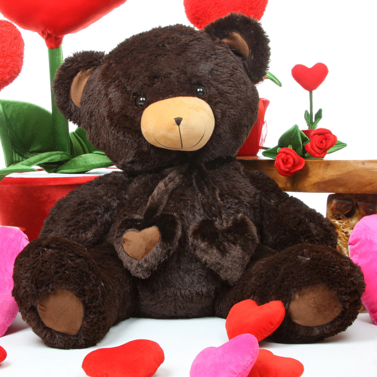 Dark Brown Chocolate Big Papa Hugs Huggable Heart Teddy Bear