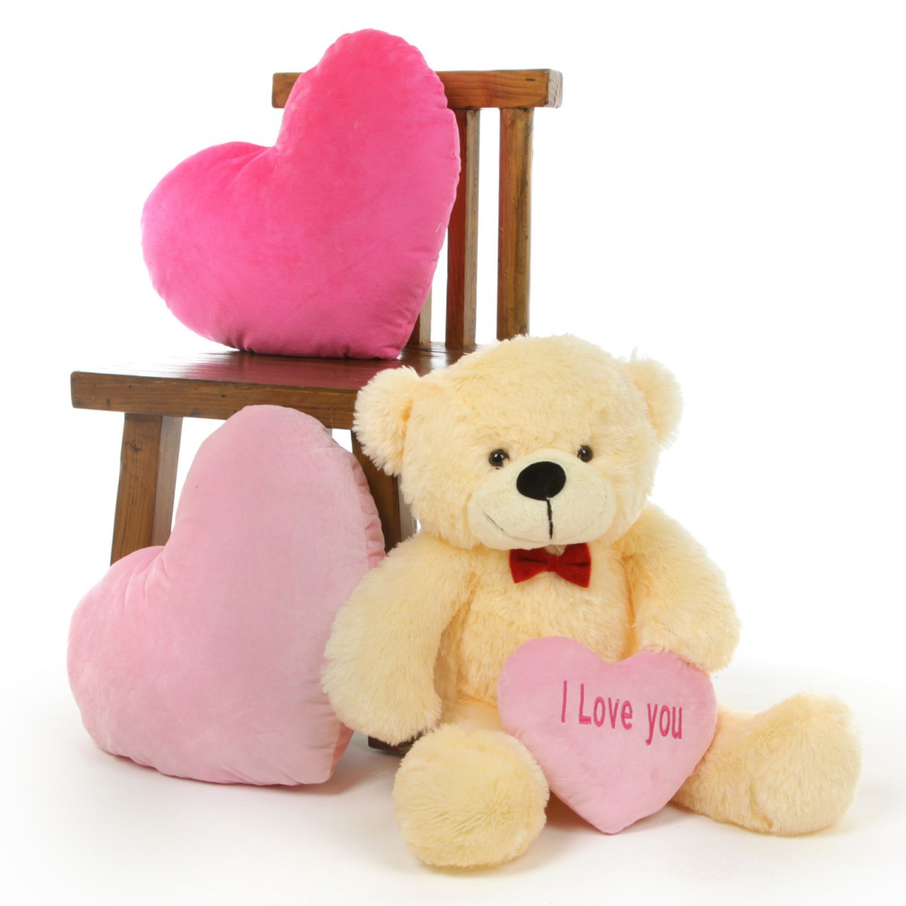 2.5ft Vanilla Cream Teddy Bear with Pink I Love You Heart