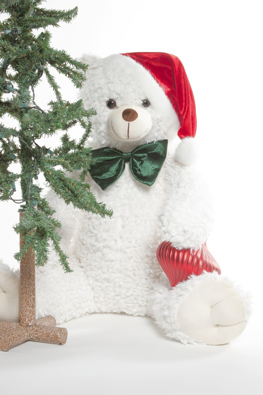 The Color of Christmas is White! Jingles Woolly Tubs, 32 inch White Christmas Teddy Bear with Santa Hat