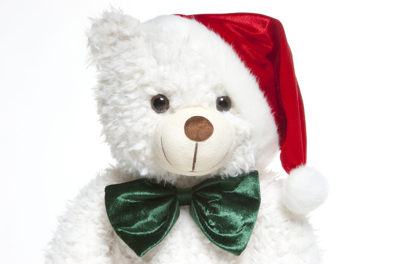 42 Inch White Christmas Teddy Bear with Santa Clause Hat