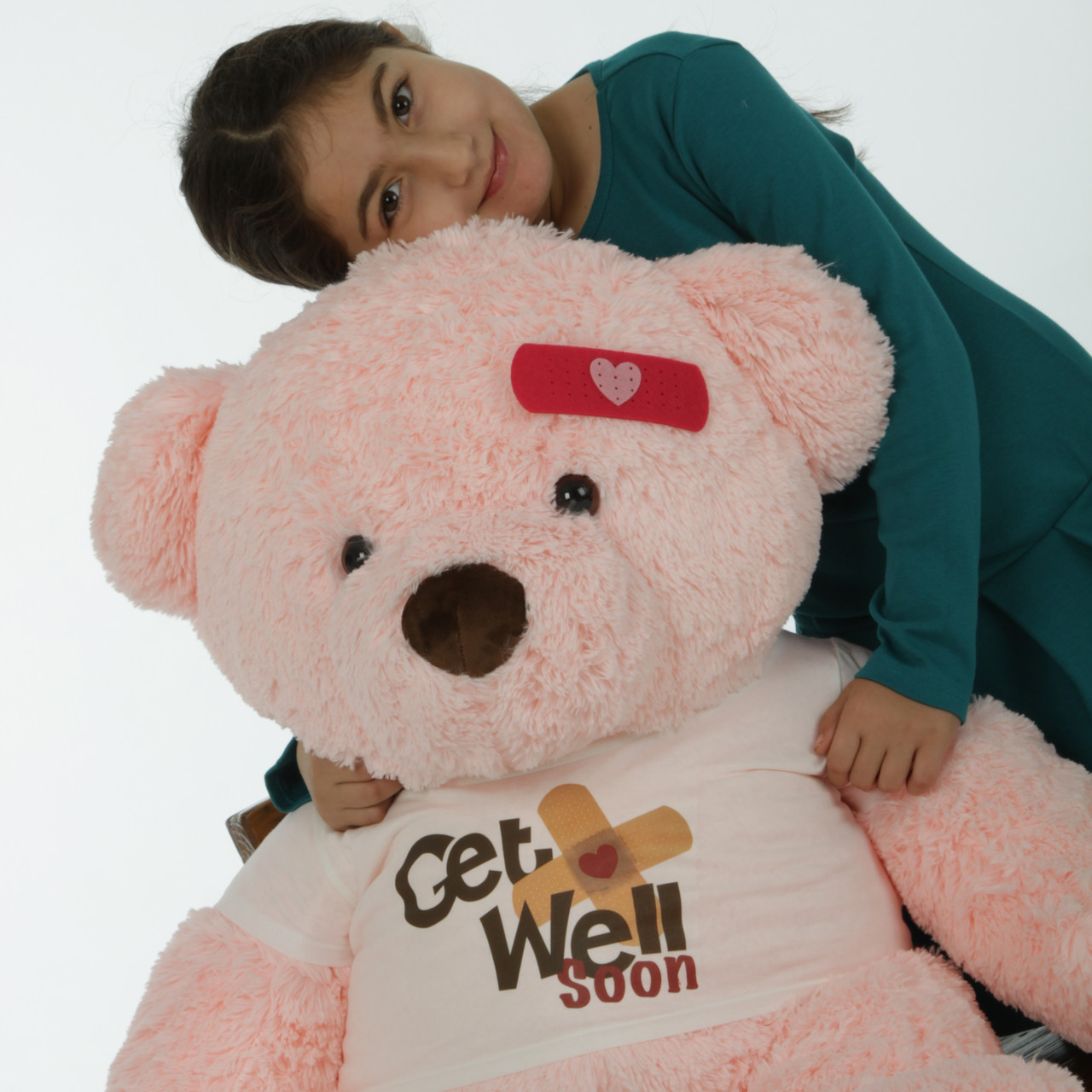 Pink Get Well Soon Teddy Bears With Custom Shirt And Bandage