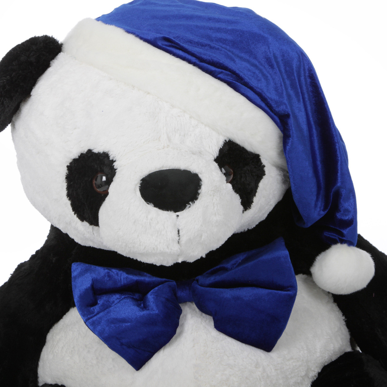 Stuffed Panda with Blue Christmas Hat and Bow