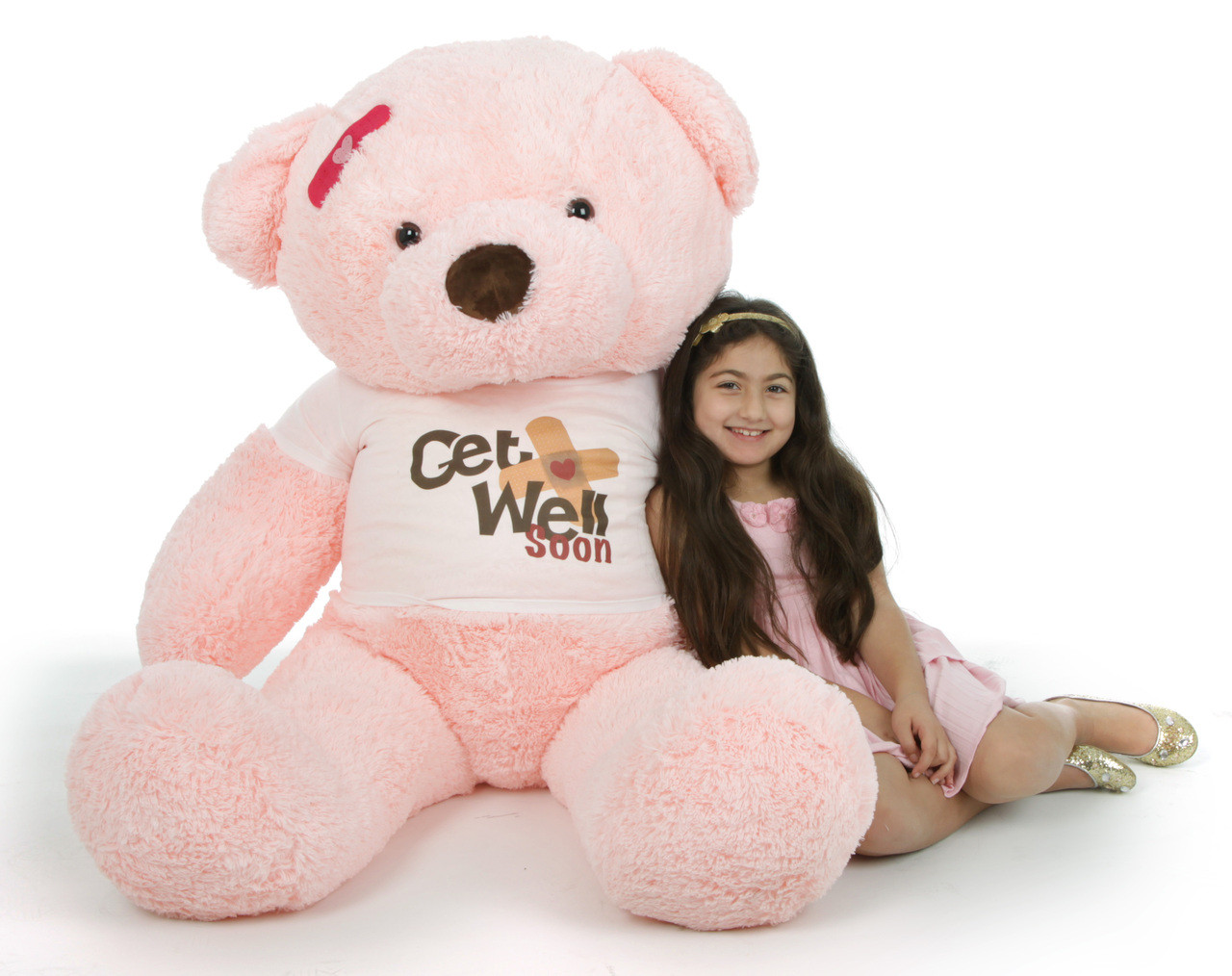 Pink Get Well Soon Teddy Bears With Custom Shirt And Bandage