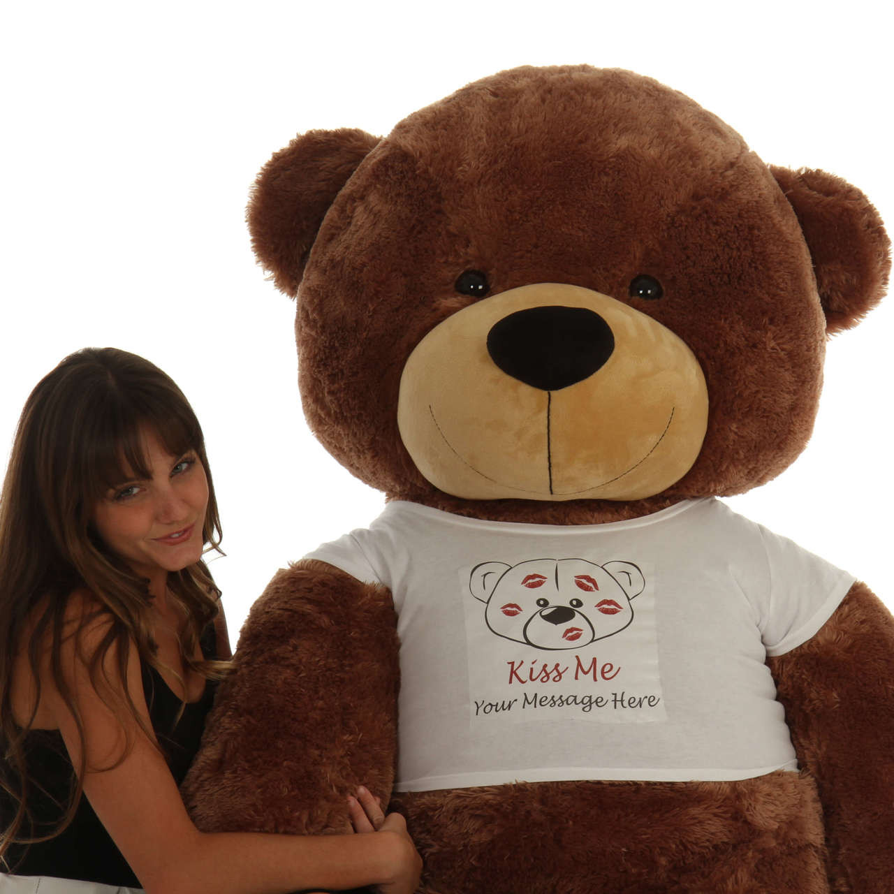 6ft Life Size Personalized Valentine’s Day mocha brown Teddy Bear Sunny Cuddles  ‘Kiss Me’ shirt