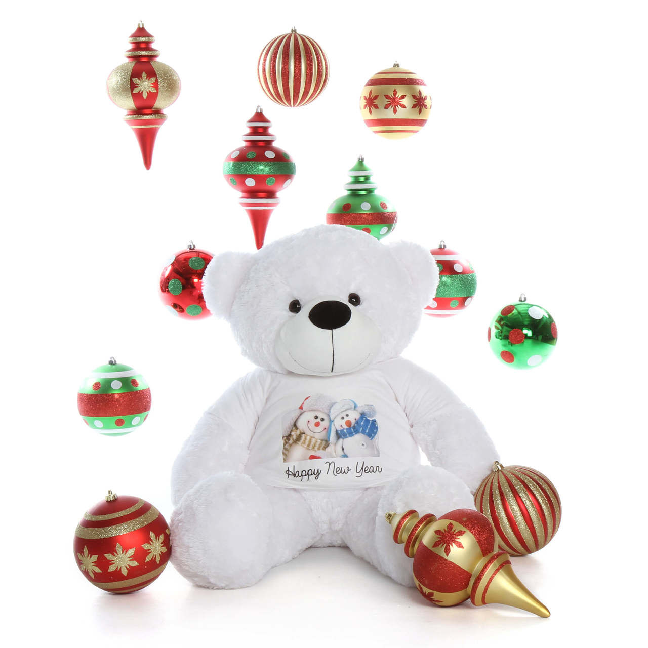 48in White Fur Giant Teddy in Happy New Year T-Shirt